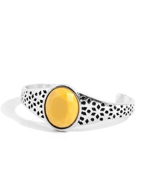 Yellow Gemstone Silver-Tone Cuff Bracelet